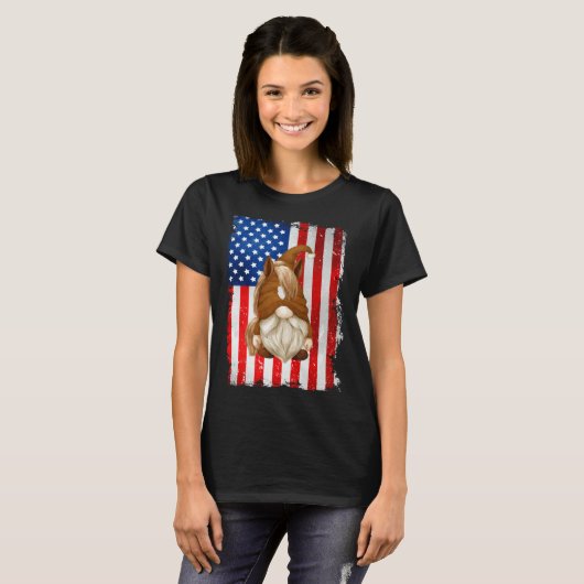 Fourth Of July Gnome Graphic Patriotic Horse Ameri T-Shirt (Vorne ganz)