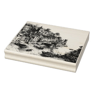 Fowey, Cornwall Vintag Sketch Gummistempel