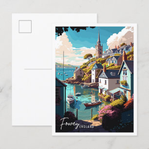 Fowey England Art Vintage Reise Illustration Postkarte