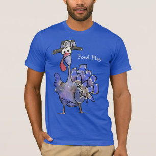 Fowl Play Cartoon Blue Türkei Dark T Shirt