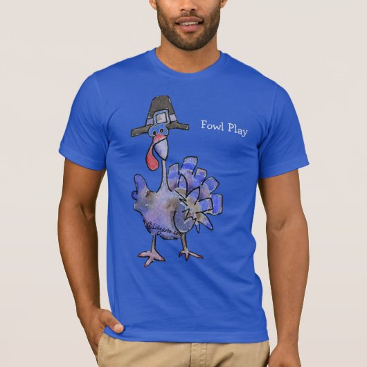 Fowl Play Cartoon Blue Türkei Dark T Shirt (Vorderseite)