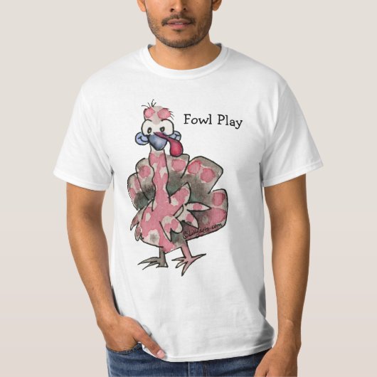 Fowl Play Cartoon Pink Türkei T Shirt (Vorderseite)