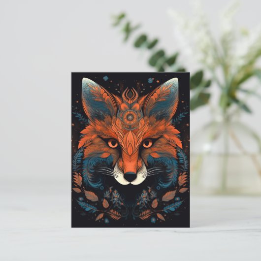 Fox Abstrakt Surreal Moderne Boho Fantasy Art Postkarte (Stehend Vorderseite)