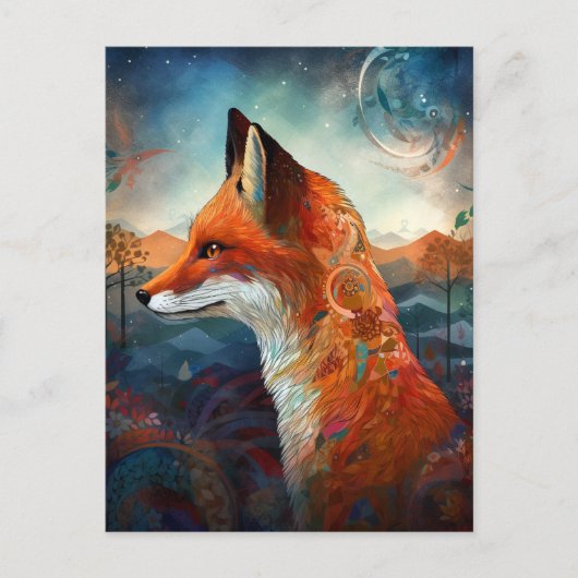 Fox Abstrakt Surreal Moderne Boho Fantasy Art Postkarte (Vorderseite)
