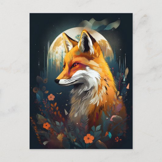 Fox Abstrakt Surreal Moderne Boho Fantasy Art Postkarte (Vorderseite)