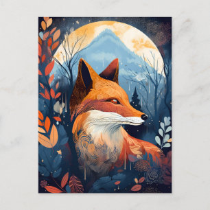 Fox Abstrakt Surreal Moderne Boho Fantasy Art Postkarte