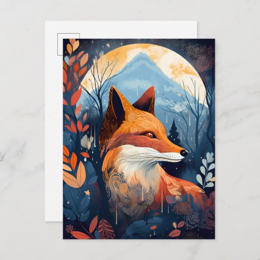Fox Abstrakt Surreal Moderne Boho Fantasy Art Postkarte (Vorne/Hinten)