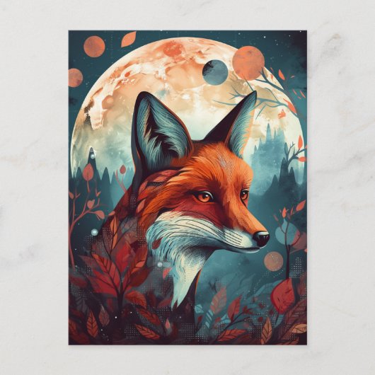 Fox Abstrakt Surreal Moderne Boho Fantasy Art Postkarte (Vorderseite)
