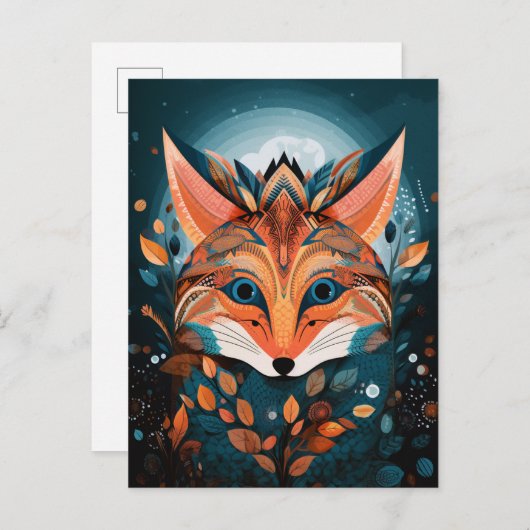 Fox Abstrakt Surreal Moderne Boho Fantasy Art Postkarte (Vorne/Hinten)
