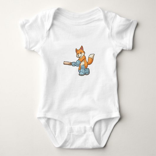 Fox als Batsman mit Cricket Flex Baby Strampler (Vorderseite)