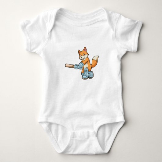 Fox als Batsman mit Cricket Flex Baby Strampler (Vorderseite)