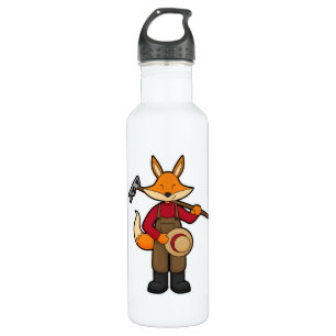 Fox als Bauer mit Rake & Hat Edelstahlflasche