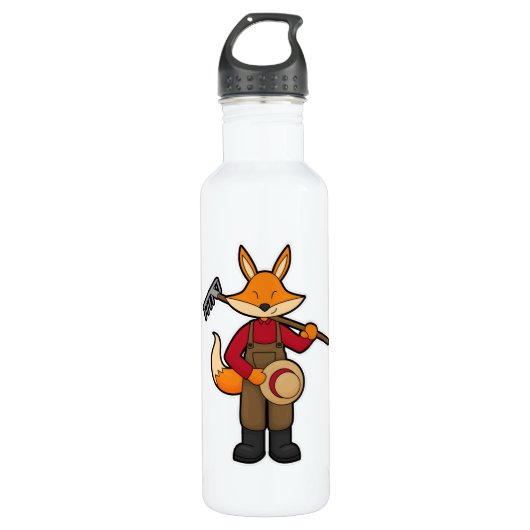 Fox als Bauer mit Rake & Hat Edelstahlflasche (Vorderseite)