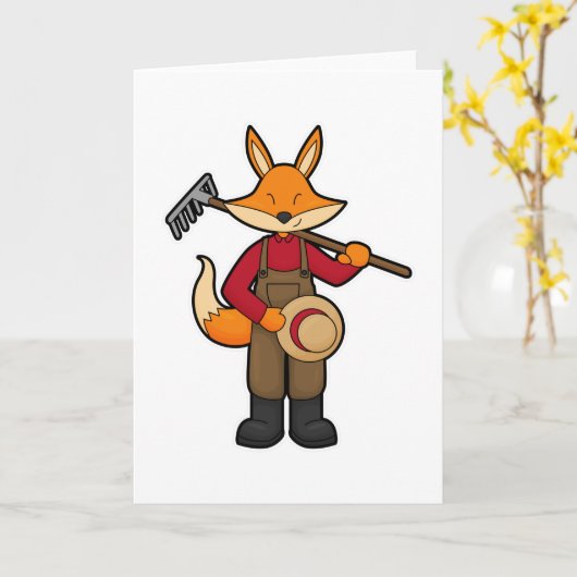 Fox als Bauer mit Rake & Hat Karte (Gelbe Blume)