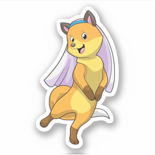 Fox als Bride mit Veil Aufkleber (Vorderseite)