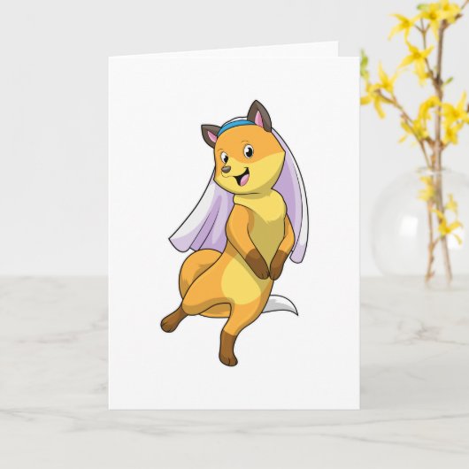 Fox als Bride mit Veil Karte (Gelbe Blume)