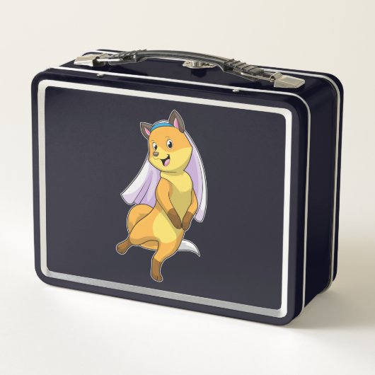 Fox als Bride mit Veil Metall Brotdose (Rückseite)