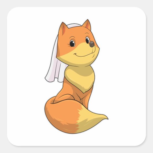Fox als Bride mit Veil Quadratischer Aufkleber (Vorderseite)