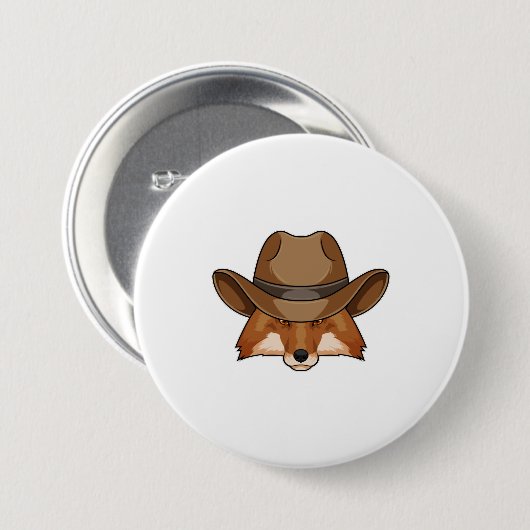 Fox als Cowboy mit Hut Button (Vorne & Hinten)