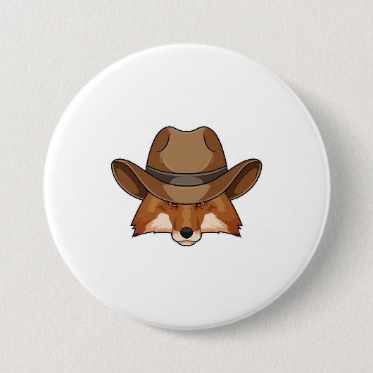 Fox als Cowboy mit Hut Button (Vorderseite)