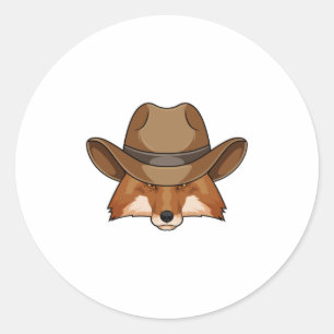 Fox als Cowboy mit Hut Runder Aufkleber