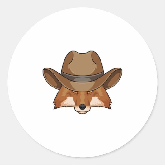 Fox als Cowboy mit Hut Runder Aufkleber (Vorderseite)