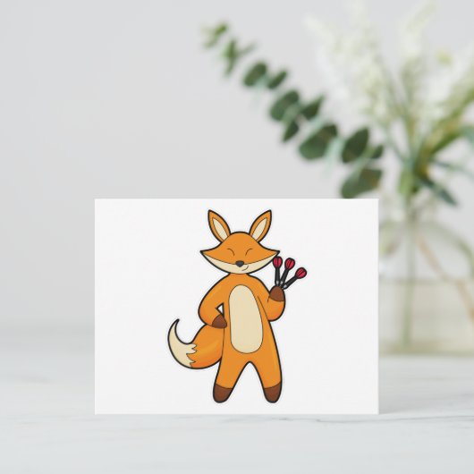 Fox als Dart-Player mit Darts Postkarte (Stehend Vorderseite)