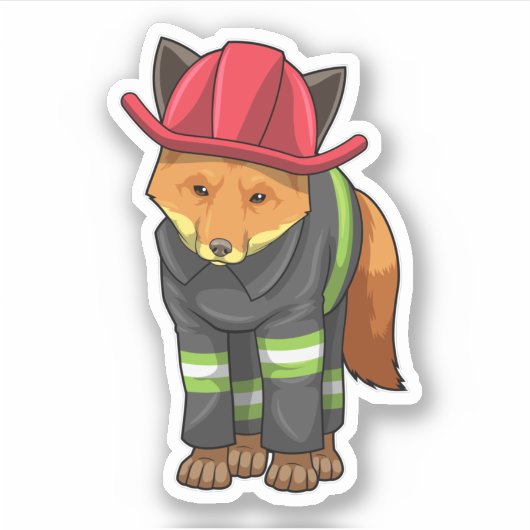 Fox als Feuerwehrmann mit Helm Aufkleber (Vorderseite)