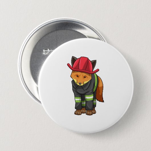 Fox als Feuerwehrmann mit Helm Button (Vorne & Hinten)