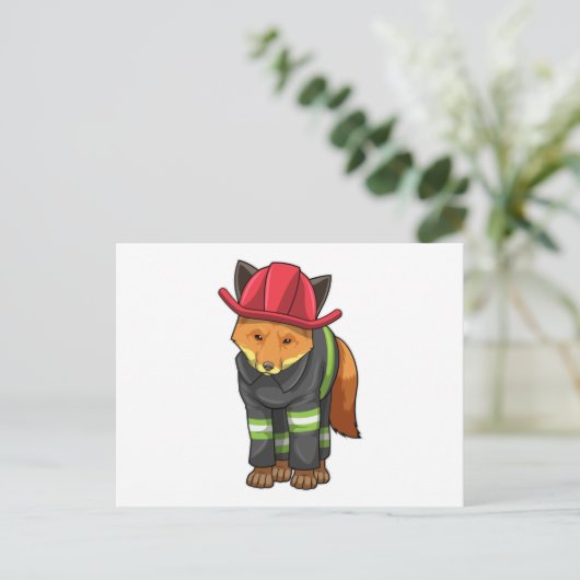 Fox als Feuerwehrmann mit Helm Postkarte (Stehend Vorderseite)