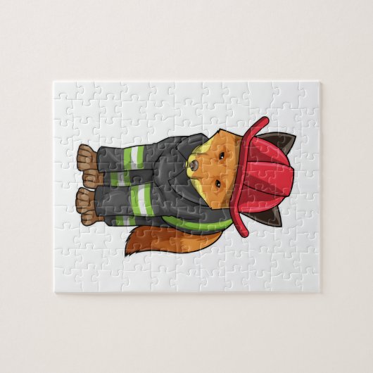Fox als Feuerwehrmann mit Helm Puzzle (Horizontal)