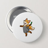 Fox als Friseur mit Schere Button (Vorne & Hinten)