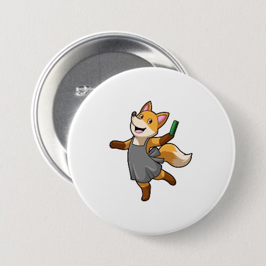 Fox als Friseur mit Schere Button (Vorne & Hinten)