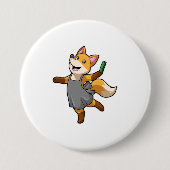 Fox als Friseur mit Schere Button (Vorderseite)