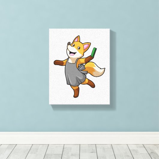 Fox als Friseur mit Schere Leinwanddruck (Insitu (Holzboden))