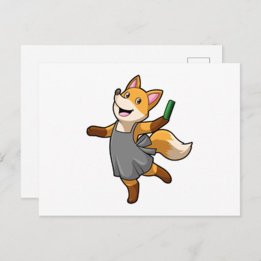 Fox als Friseur mit Schere Postkarte (Vorne/Hinten)