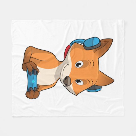 Fox als Gamer mit Joystick Fleecedecke (Vorderseite (Horizontal))