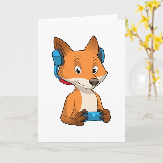 Fox als Gamer mit Joystick Karte (Gelbe Blume)