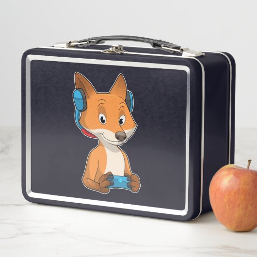 Fox als Gamer mit Joystick Metall Brotdose (Beispiel)