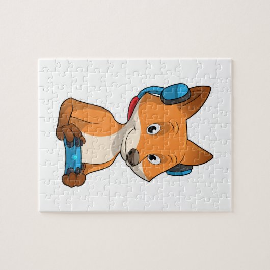 Fox als Gamer mit Joystick Puzzle (Horizontal)