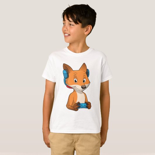 Fox als Gamer mit Joystick T-Shirt (Vorne ganz)