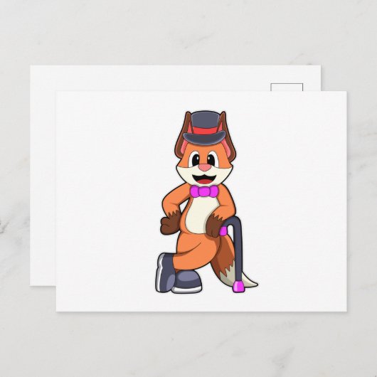 Fox als Gentleman mit Hut & Stick Postkarte (Vorne/Hinten)