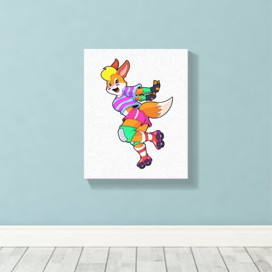 Fox als Inline-Skater mit Inline-Skaten Leinwanddruck (Insitu (Holzboden))