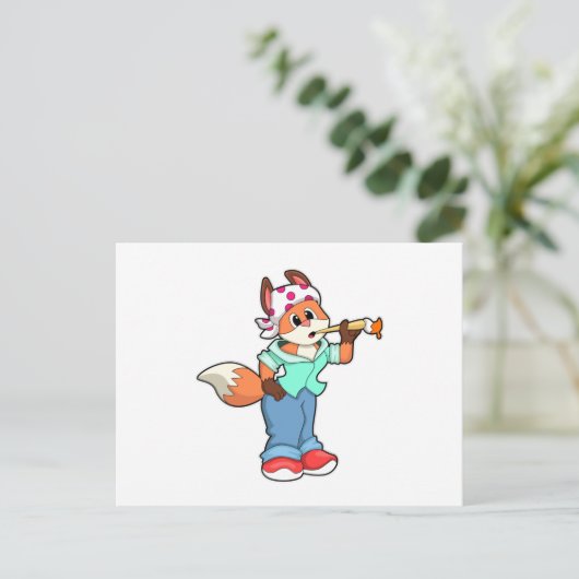 Fox als Maler mit Pinsel und Farbe Postkarte (Stehend Vorderseite)