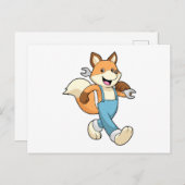 Fox als Mechanik mit Schraubenschlüssel Postkarte (Vorne/Hinten)