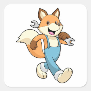 Fox als Mechanik mit Schraubenschlüssel Quadratischer Aufkleber