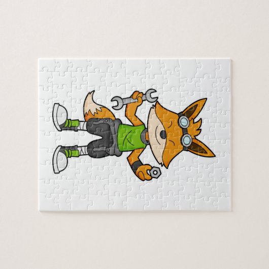 Fox als Mechanik mit Schraubenschlüssel und Nut Puzzle (Horizontal)