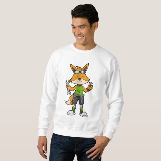 Fox als Mechanik mit Schraubenschlüssel und Nut Sweatshirt (Vorne ganz)