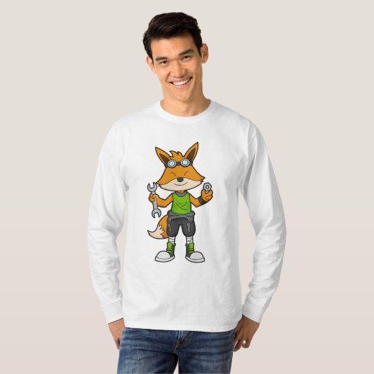 Fox als Mechanik mit Schraubenschlüssel und Nut T-Shirt (Vorne ganz)