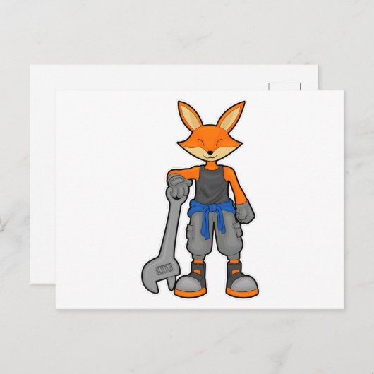 Fox als Mechanik mit Spanner Postkarte (Vorne/Hinten)